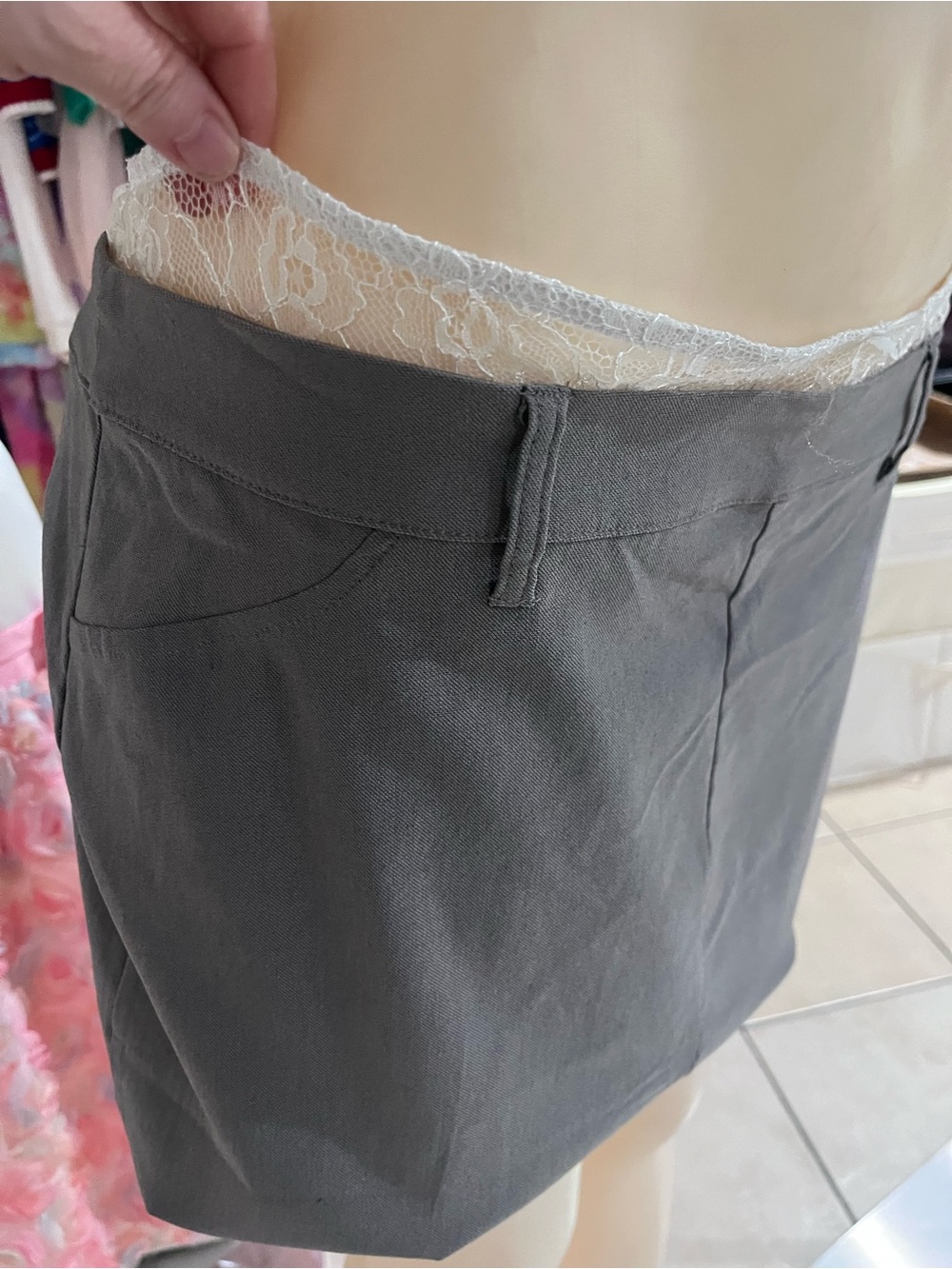 Gray Mini Skirt with Pocket Detail